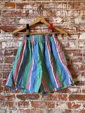 Vintage-Inspired Multicolor Striped Cotton Shorts